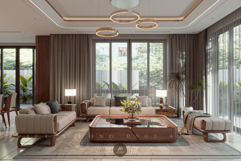  Thiết kế - Thi công nội thất biệt thự gỗ óc chó tại Điện Biên - Hà Anh